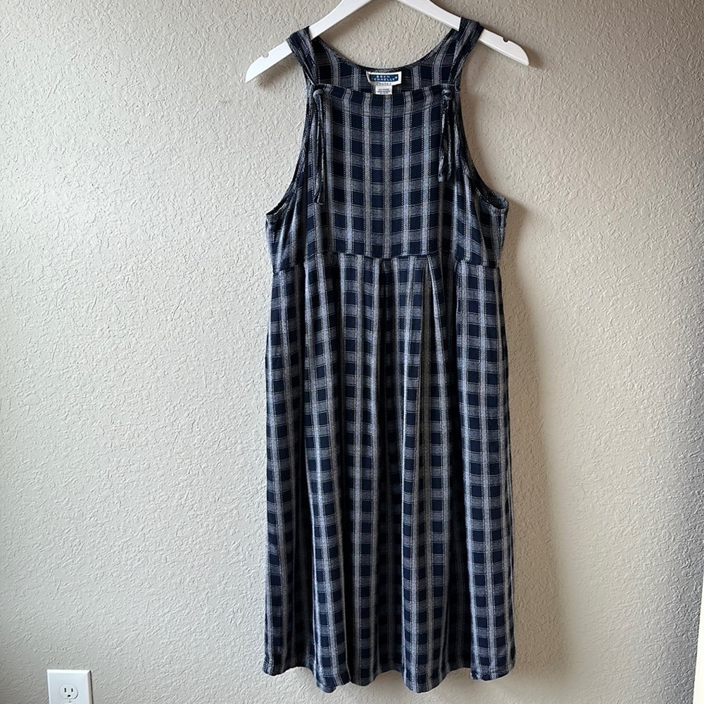 Vintage Bryn Connelly Navy‎ Blue and White Plaid Jumper Dress Size Small Petite